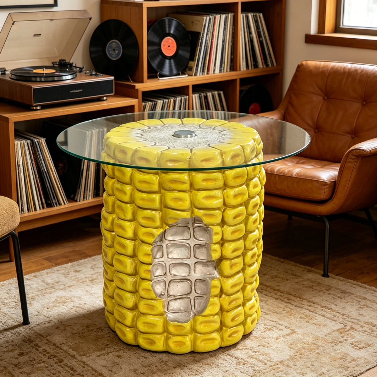 Corn Cob Side Table, 17.32-Inch High with Glass Top, Yellow, photo 4 of 10