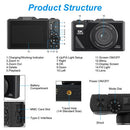 5K 75MP Camera – WiFi, 18X Zoom, Vlogging, Webcam, 32GB, 2 Batteries