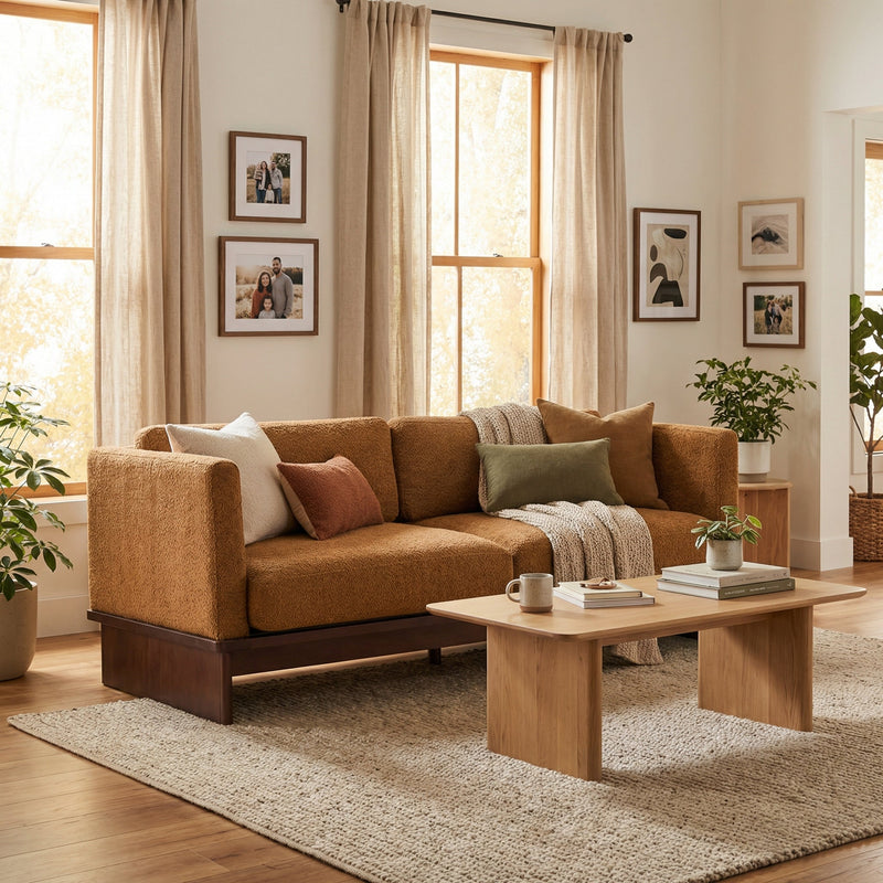 77 in. Square Arm Modern 3 Seater Boucle Sofa Upholstered Couch with Solid Wood Base, photo 8 of 8