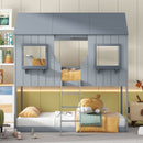Twin Over Twin Bunk Bed With Roof, Window, Guardrail, Ladder by Unique Piece Furniture