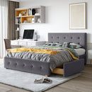 Upholstered Platform Bed With Classic Headboard And Drawers, No Box Spring Needed by HouseOfZazla