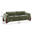 89"L Chenille Sofa with Wooden Legs – Olive by HouseOfZazla