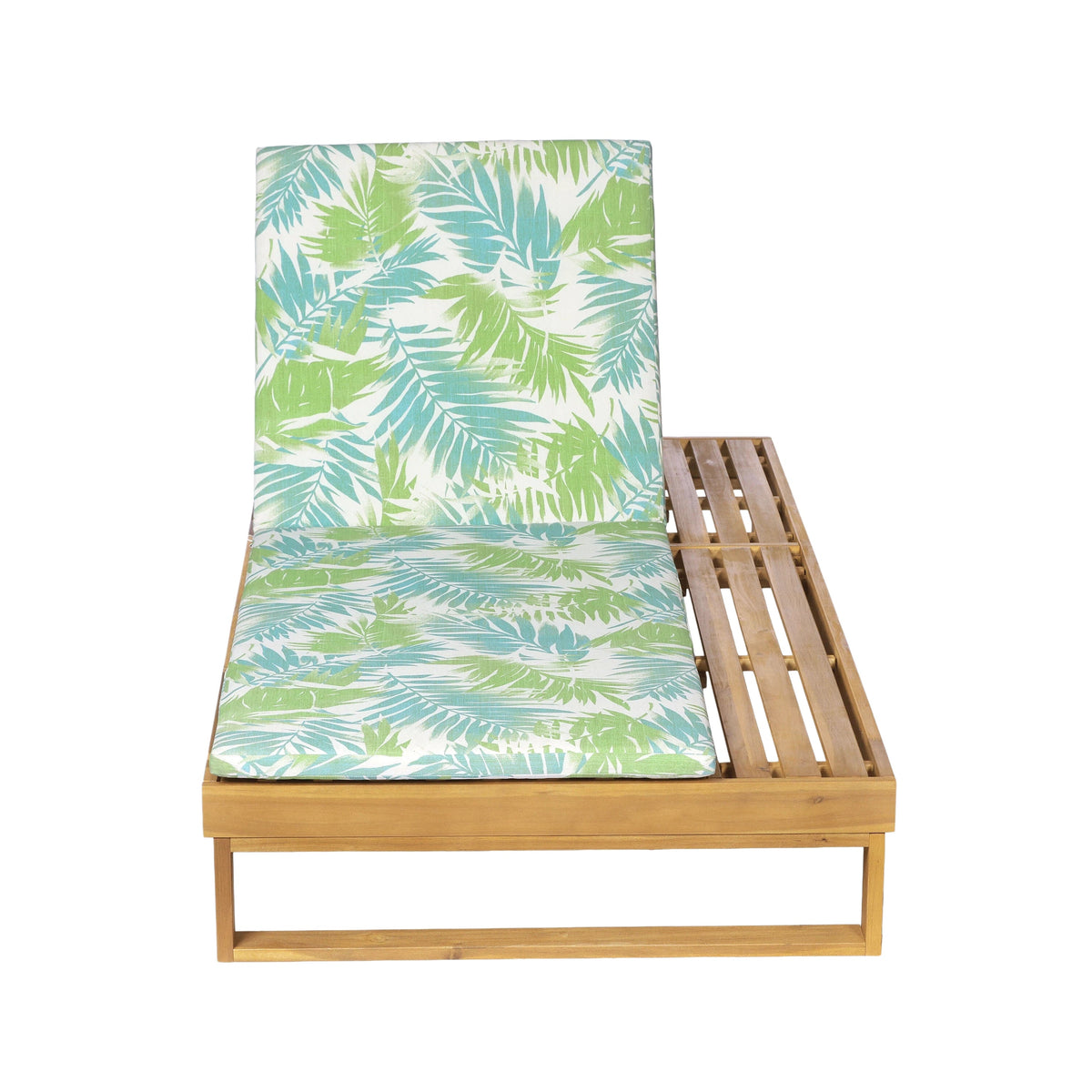 Teak Finish Acacia Wood Chaise Lounge with Leaf Coconut Cushion, photo 6 of 10