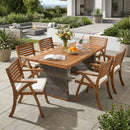 Outdoor 7 Pieces Acacia Wood Dining Set with Handwoven Rattan Legs