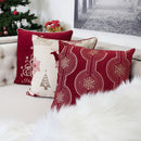 Red Holiday Embroidered Velvet Throw Pillow with Insert 20x20 Set of 2