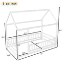 Twin Size Floor Wooden Bed with House Roof Frame