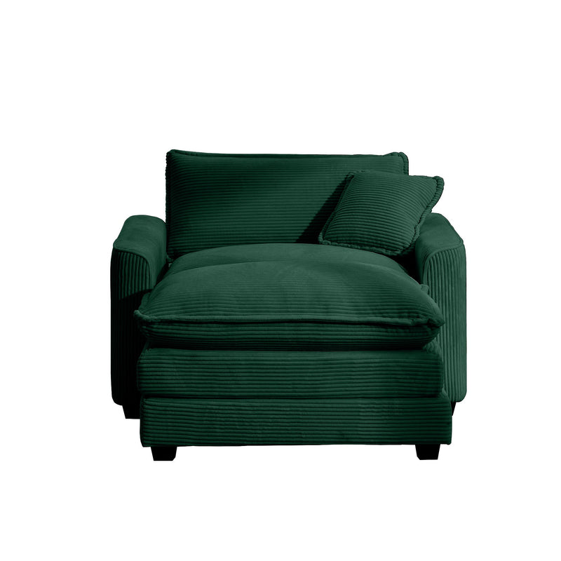 Classic Modern Comfortable Single Chair Deep Seat Sofa with Footstool, Green Corduroy Fabric, Living Room & Bedroom