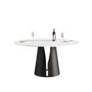 59.05" Modern Artificial Stone Round Carbon Steel Base Dining Table - White / Black by HouseOfZazla