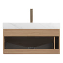 Nyah 36'' Bathroom Vanity & Sink, Floating Ultra-Slim Grille Plywood Cabinet, Drawer with Sensor Light, Carrara by HouseOfZazla