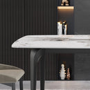 70.87" Modern Artificial Stone Pandora White Curved Black Metal Leg Dining Table - Antique White by HouseOfZazla