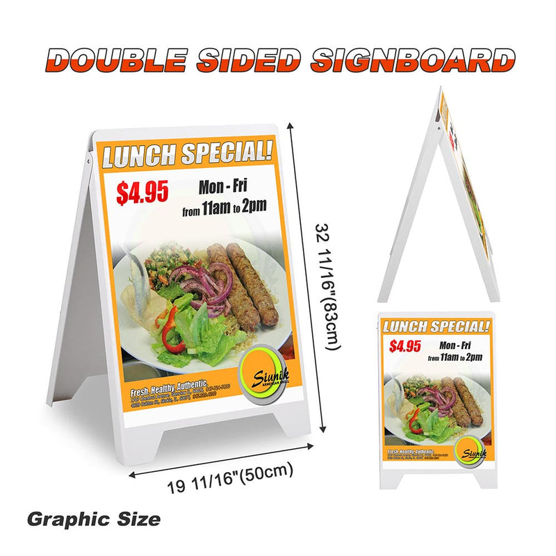 Yescom Sidewalk Pavement Double Side Sign Board Frame PVC White