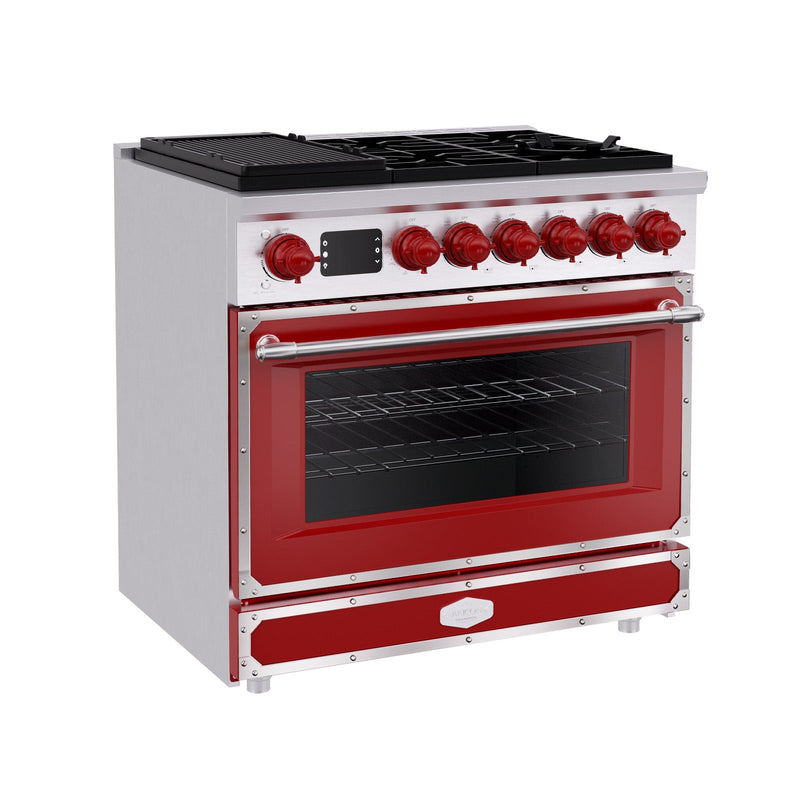 36 Inch Freestanding Custom Gas Range with 6 Sealed Burners Cooktop, Rapid Convection Oven, Natural Gas/LP Convertible - AK-G36N05A-1