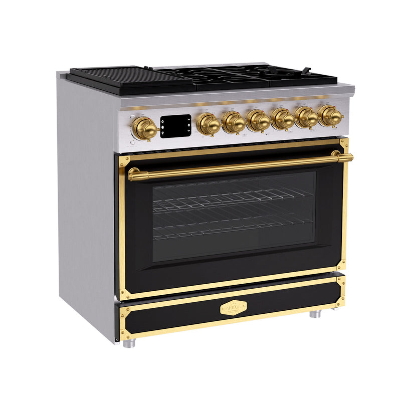 36 Inch Freestanding Custom Gas Range with 6 Sealed Burners Cooktop, Rapid Convection Oven, Natural Gas/LP Convertible - AK-G36N05A-1