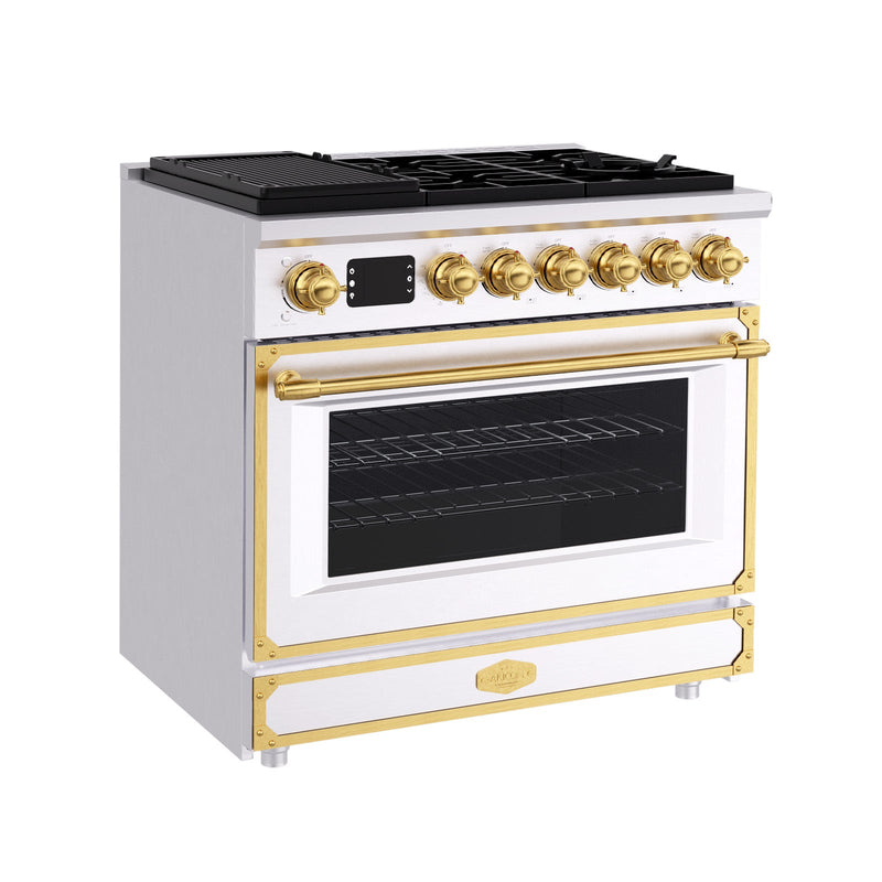 36 Inch Freestanding Custom Gas Range with 6 Sealed Burners Cooktop, Rapid Convection Oven, Natural Gas/LP Convertible - AK-G36N05A-1