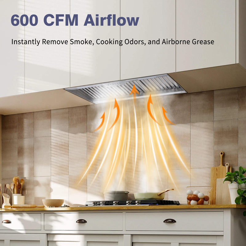 36" Range Hood Insert ,600 CFM Stainless Steel Kitchen Vent Hood with 4 Speeds 3CCT LED Lights - NX-19IS-36