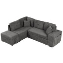 87.7" Convertible Sleeper, Sectional Pull Out Sofa Bed with Storage Ottoman, 2 Throw Pillows, 2 Stools, Wireless Charger and Two Hidden USB Ports for Living Room, Dark Gray