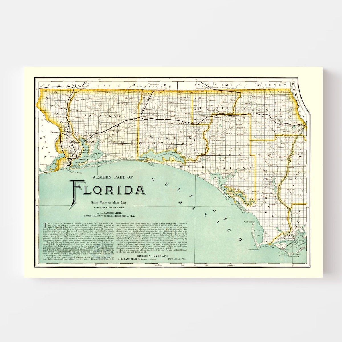 Vintage Map of Florida 1890, photo 4 of 5