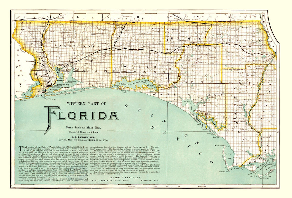 Vintage Map of Florida 1890, photo 5 of 5