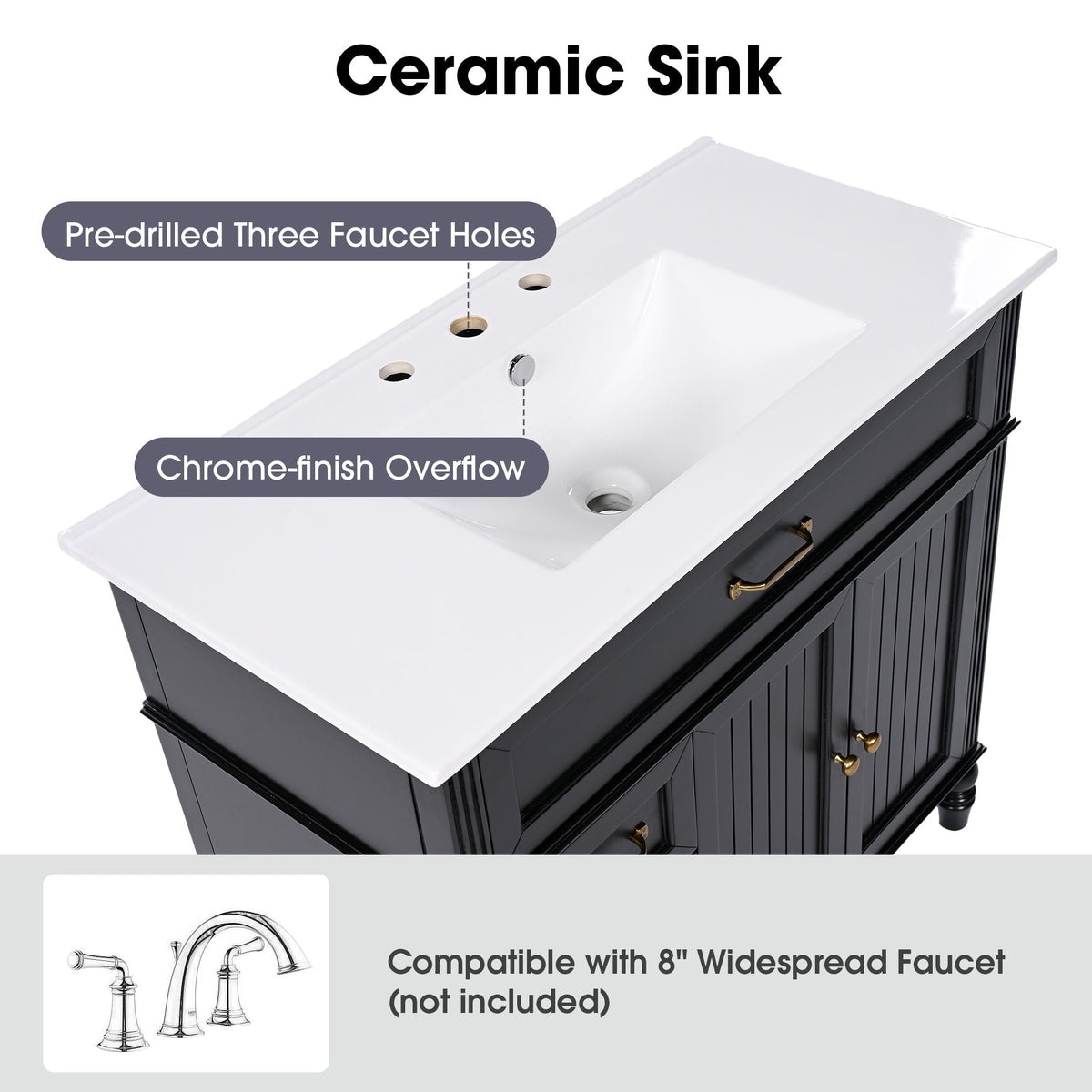 Bathroom Vanity With Sink, Freestanding Cabinet & Drawers, photo 16 of 40