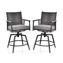 360 Degree Swivel Bar Stool Set of 2 with Metal Frame and PE Rattan Backrest-Black by DirectDeals
