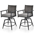 360 Degree Swivel Bar Stool Set of 2 with Metal Frame and PE Rattan Backrest-Black by DirectDeals