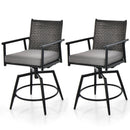 360 Degree Swivel Bar Stool Set of 2 with Metal Frame and PE Rattan Backrest-Black by LJGDeals