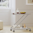 Modern Z Shaped Bar Cart With Tempered Glass Shelves - Silver