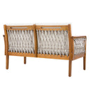 Outdoor Acacia Wood Loveseat & Coffee Table Set with Handwoven Rope, Teak Finish by HouseOfZazla