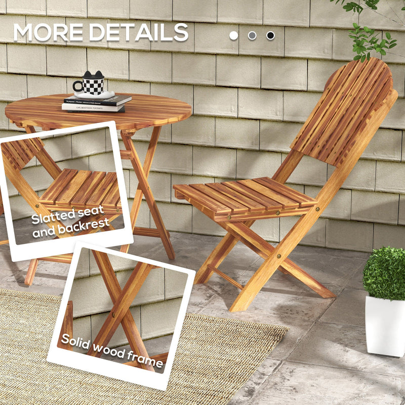 3-Piece Acacia Wood Bistro Set, Foldable Bistro Table and Chairs, Outdoor Bistro Set for Garden, Backyard, Balcony, Deck, Porch, Natural Wood Finish