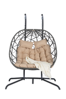 2 Person Outdoor Rattan Hanging Chair Patio Wicker Egg Chair