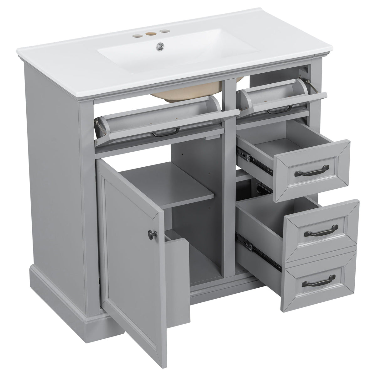 36" Bathroom Vanity With Sink, 2 Tip-Out Drawers, Soft Close Hinges, photo 8 of 40