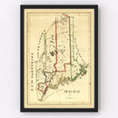 Vintage Map of Maine 1820