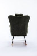 35.5 inch Rocking Chair, Soft Teddy Velvet Fabric Rocking Chair for Nursery, Comfy Wingback Glider Rocker with Safe Solid Wood Base for Living Room Bedroom Balcony (dark green)
