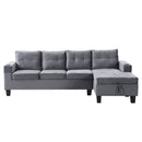 Modern Sectional Sofa Set with L Shape Chaise Lounge and Storage in Grey Velvet Fabric