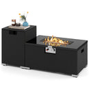 2-Piece Outdoor Rattan Fire Table Set 32 Inch Rectangle Gas Firepit with Tank Cover by LJGDeals