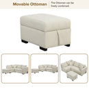 82.6" L-shaped Sectional Pull Out Sofa Bed Sleeper Sofa with Two USB Ports, Two Power Sockets and a Movable Storage Ottoman, Beige