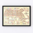 Vintage Map of Massachusetts 1861