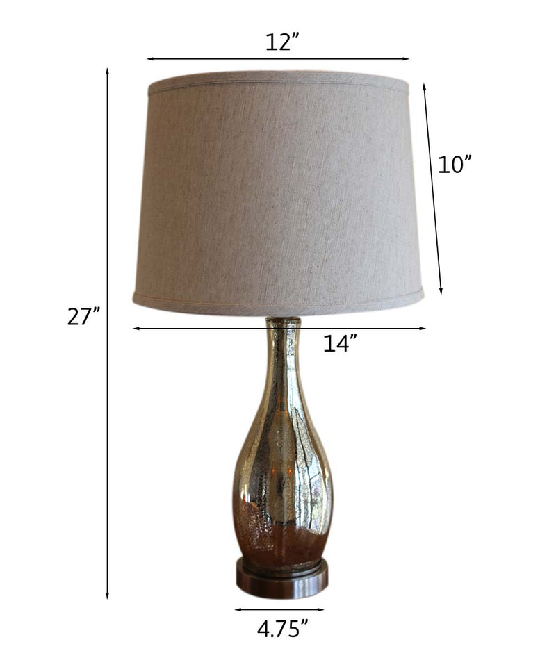 27" Teardrop Lamp Base 2 Pack, Mercury Silver/Gold Glass Table Lamp Set with Natural Shades