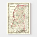 Vintage Map of Mississippi 1855