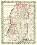 Vintage Map of Mississippi 1855