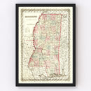 Vintage Map of Mississippi 1855