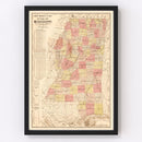 Vintage Map of Mississippi 1892