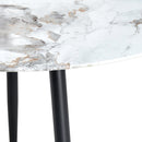 A modern minimalist circular dining table with a diameter of 40 inches, a 0.3 inch thick imitation marble pattern tabletop and black metal legs 40 'x 40' x 30 'DT-1164