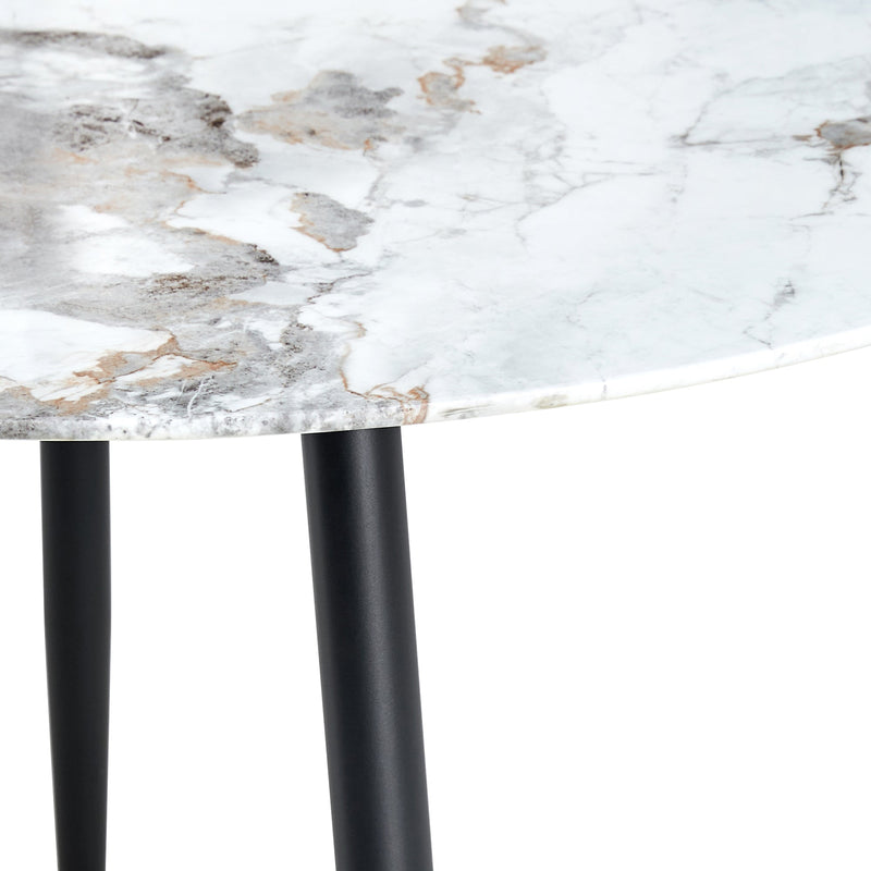 A modern minimalist circular dining table with a diameter of 40 inches, a 0.3 inch thick imitation marble pattern tabletop and black metal legs 40 'x 40' x 30 'DT-1164
