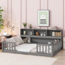 Floor Bed With Side Bookcase, Shelves, Guardrails by HouseOfZazla
