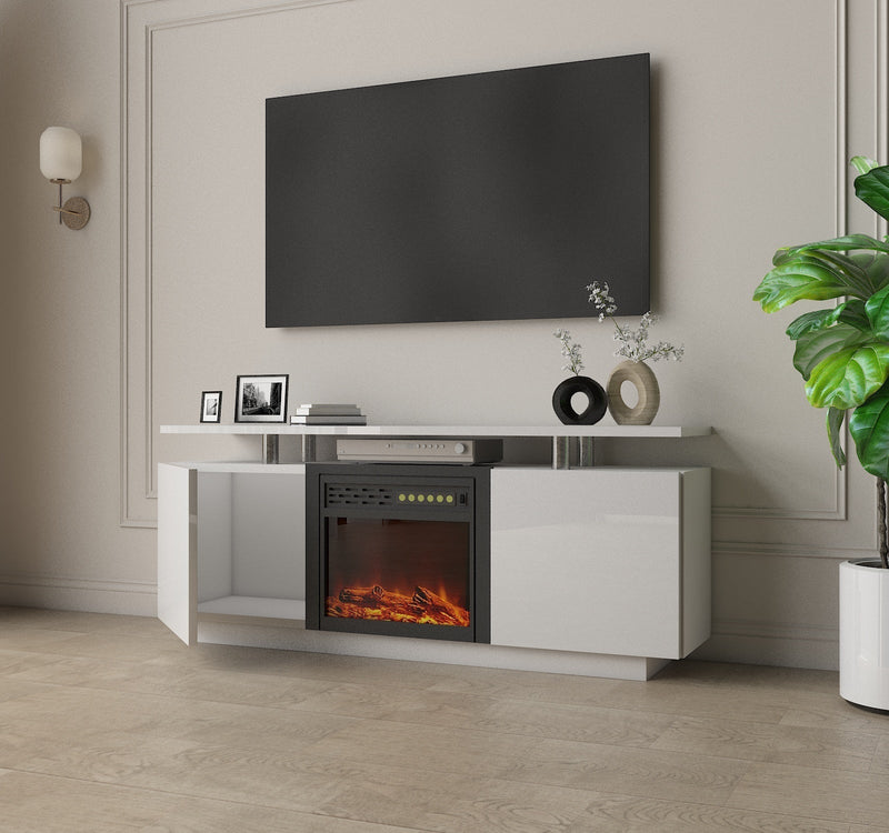 160CM high gloss TV cabinet tv unit with fireplace, have heat and flame color changes