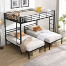 Modern Metal Triple Bunk Bed With Vertical Ladder, Safety Rail, And Storage Shelf - Black by HouseOfZazla