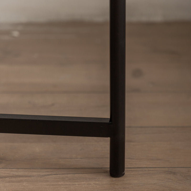 33" Modern Thread Design Round Coffee Table, MDF Table Top with Cross Legs Metal Base