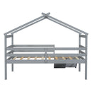 Low Loft House Bed With Slide, Ladder, Safety Guardrails, House Roof Frame by HouseOfZazla