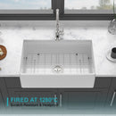 Ceramic Farmhouse Sink With Deep Basin And Stainless Steel Grid